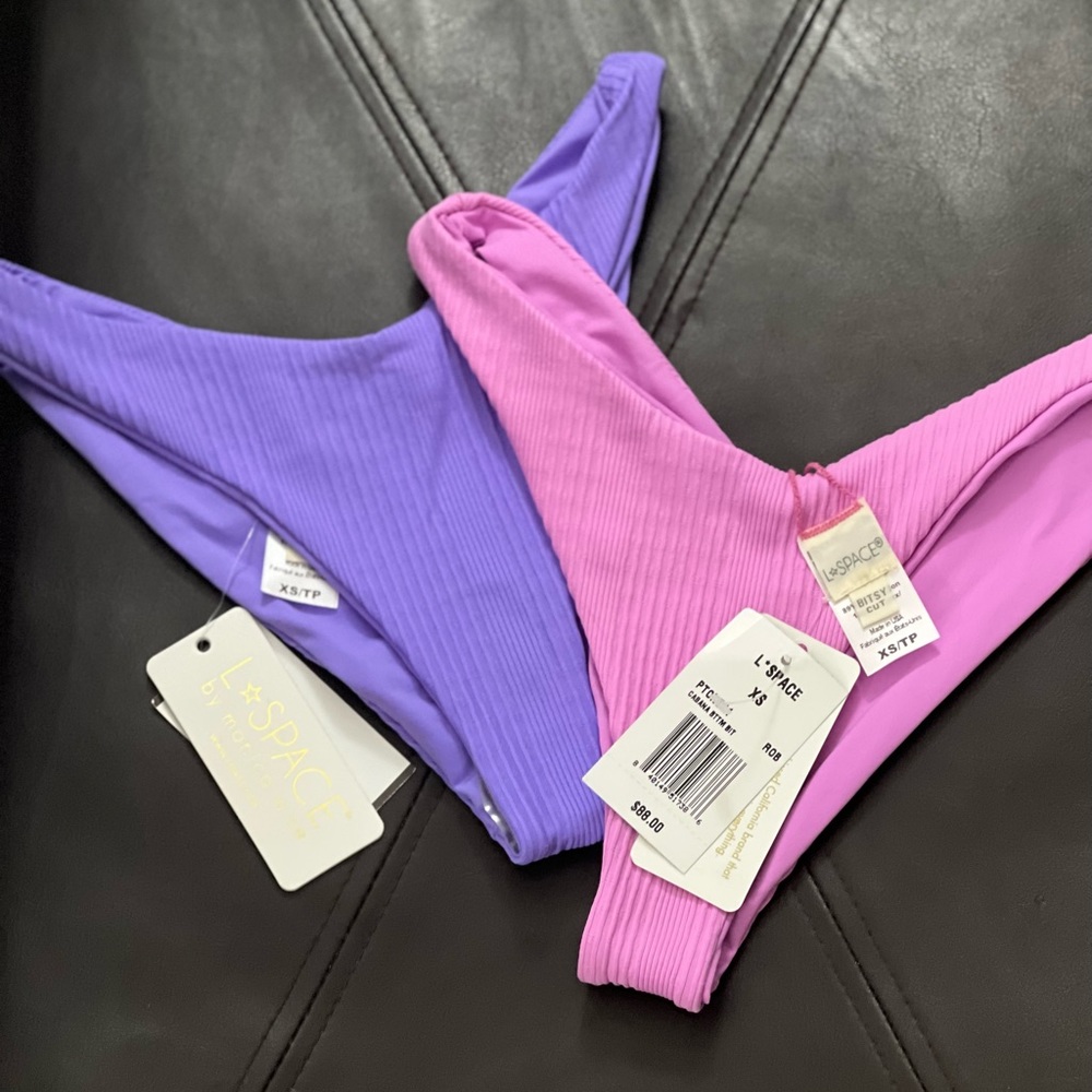 L*Space Pointelle Rib Cabana Bikini Bottom Bitsy Cut in Amethyst - XS - New NWT